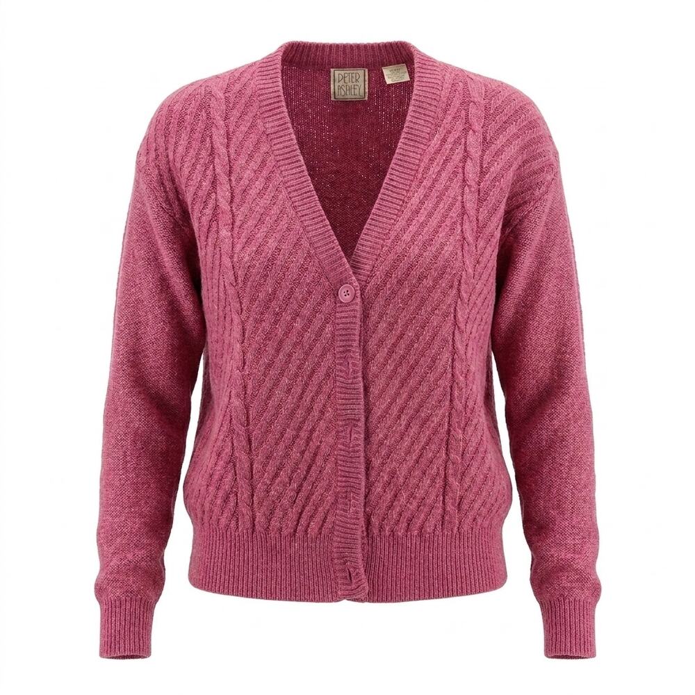 Vintage Wool Blend Peter Ashley Pink Cable Knit Cardigan Women Size S